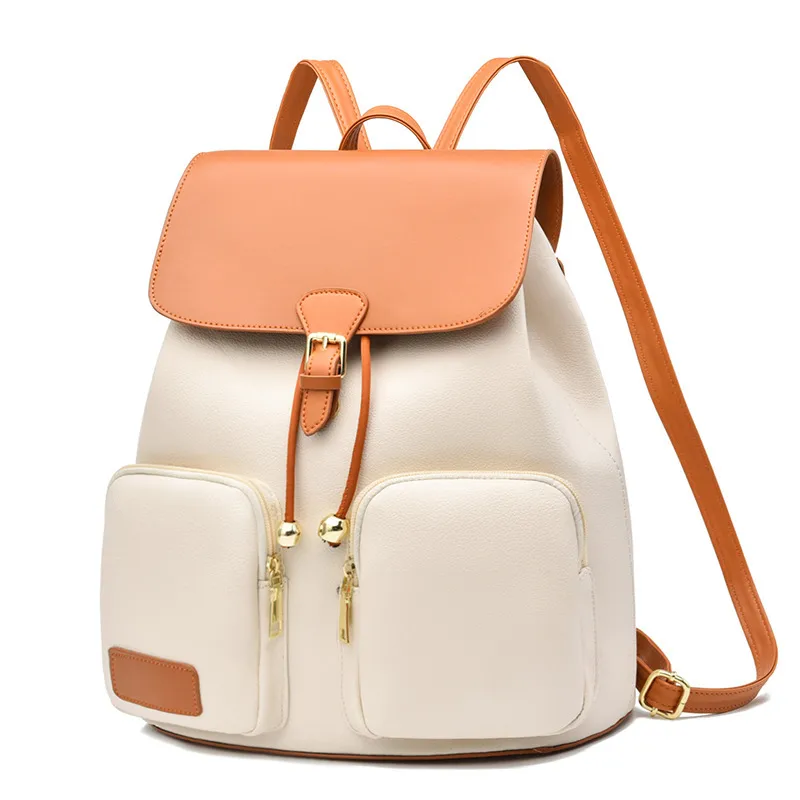 Color Block School Backpack For Women In PU Material With Stylish Sewing Thread Detail Main image
