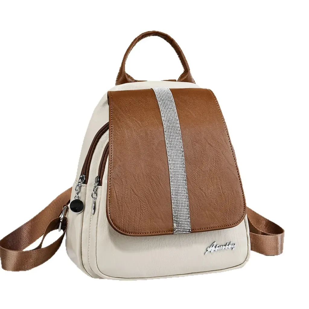 Women's Anti-theft Backpack In PU Material With Stylish Sewing Thread Design For Summer