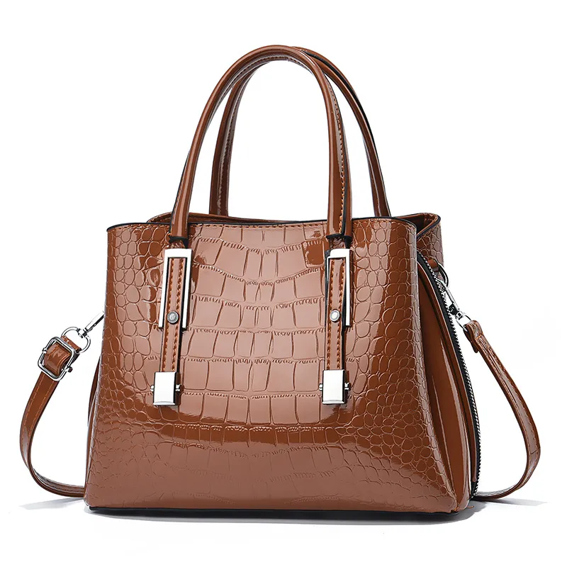 Women’s Pu Leather Top Handle Bag In Stone Pattern With Sewing Thread Detail And Zipper Closure