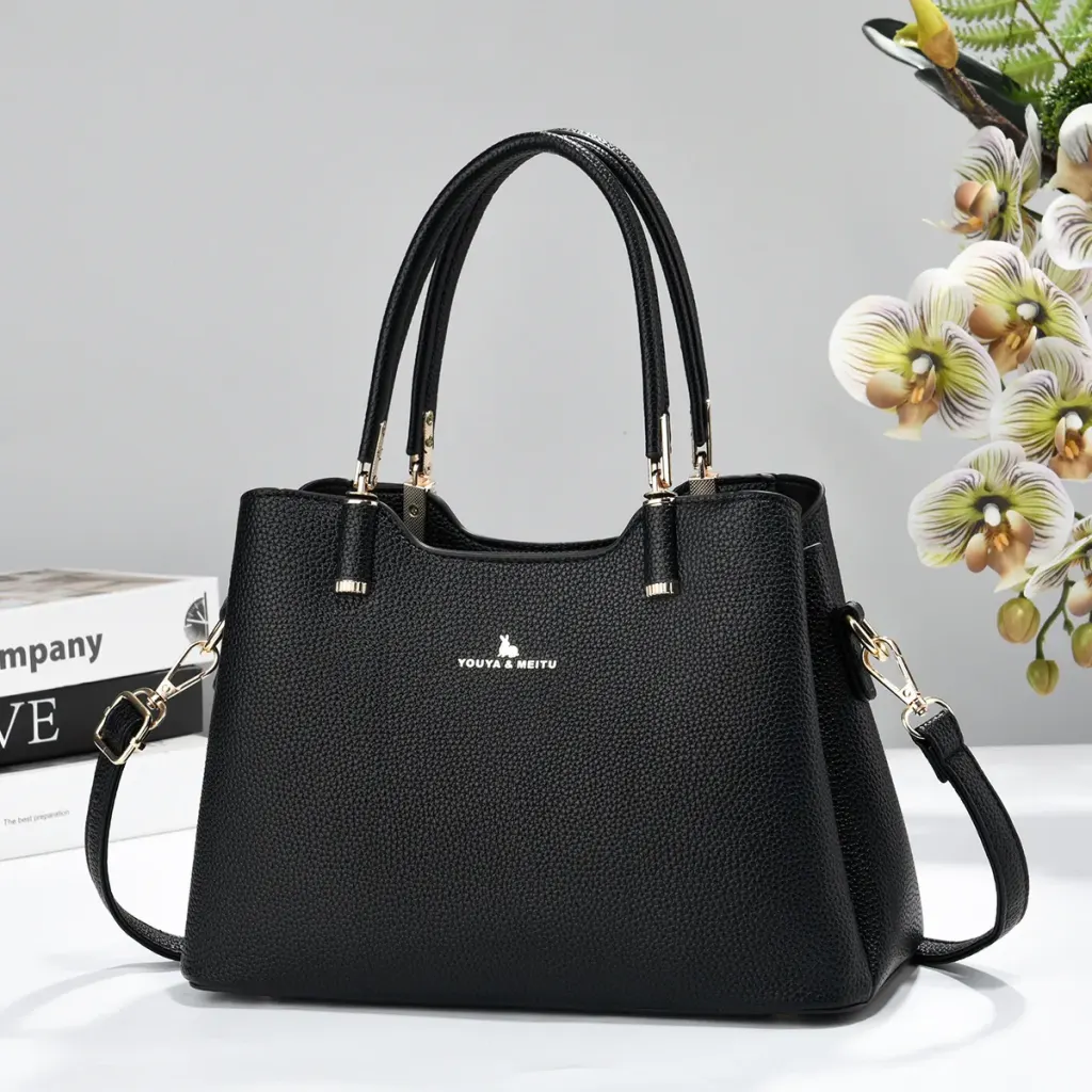 Square PU Leather Handbag For Women Featuring Sewing Thread Detail And Top Handle