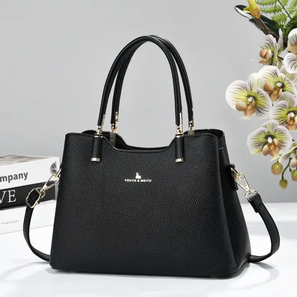Square PU Leather Handbag For Women Featuring Sewing Thread Detail And Top Handle