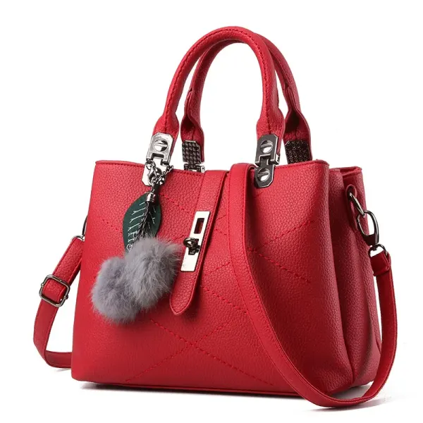 Women’s Square PU Leather Handbag With Sewing Thread Detail, Top Handle