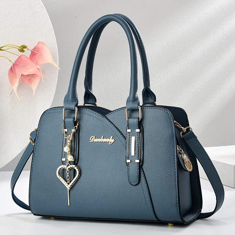 Elegant Solid Color Square PU Leather Shoulder Bag For Women With Zipper Closure