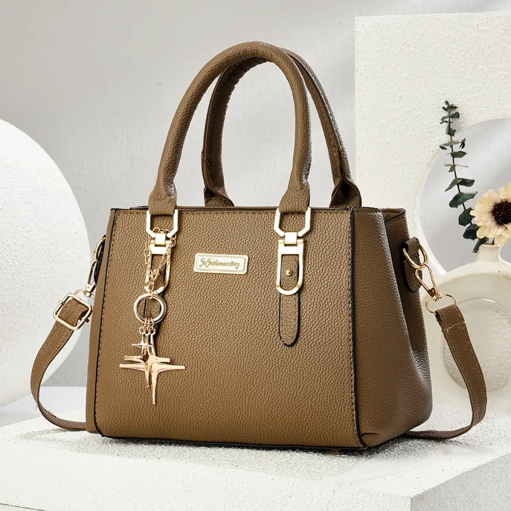 Women’s Square PU Tote Bag With Sewing Thread Detail, Single Shoulder Strap