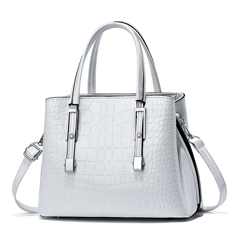 Women’s Pu Leather Top Handle Bag In Stone Pattern With Sewing Thread Detail And Zipper Closure