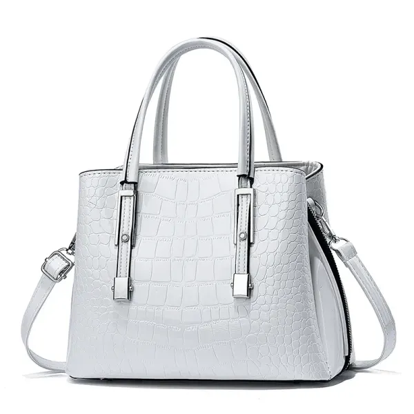 Women’s Pu Leather Top Handle Bag In Stone Pattern With Sewing Thread Detail And Zipper Closure