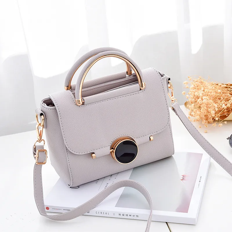 Fashion Solid Color Medium PU Leather Women Crossbody Bag With Flip Cover Closure