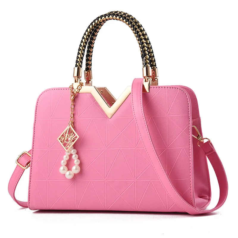 Solid Color Large Top Handle Bag For Women In Pu Leather With Zipper Closure Featuring European Vintage Style