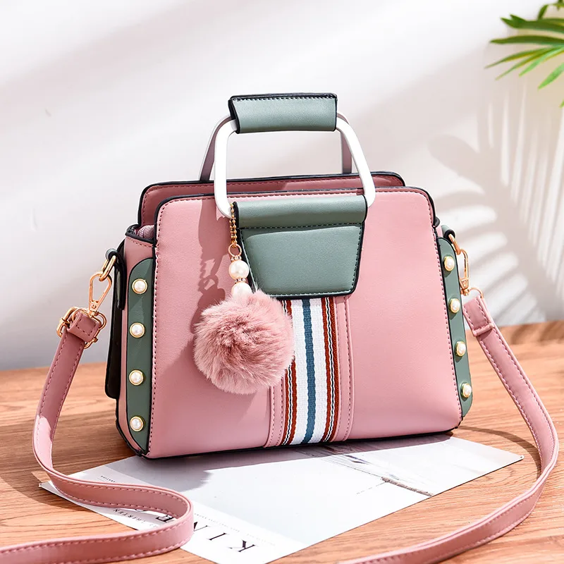 Color Block Medium Women’s PU Leather Shoulder Bag With Zipper Closure In Retro European And American Style