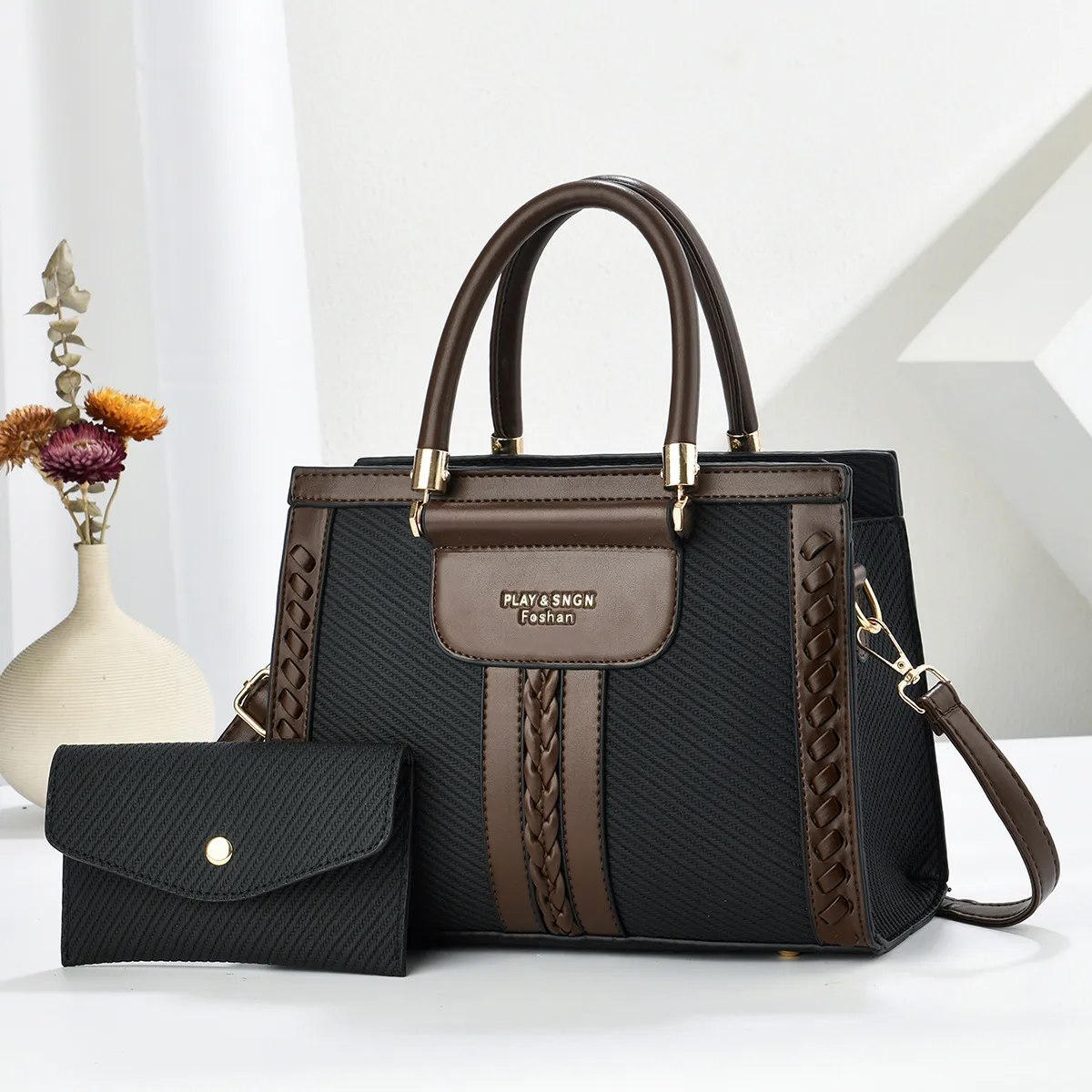 Color Block Square PU Leather Bag Set For Women With Single Shoulder Strap Featuring Large Capacity