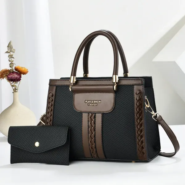 Color Block Square PU Leather Bag Set For Women With Single Shoulder Strap Featuring Large Capacity