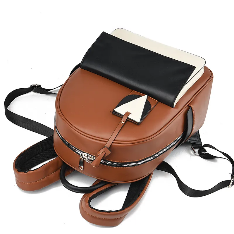 Color Block Fashion Backpack For Daily Use In PU Leather With Zipper Closure, Streetwear Style For Women