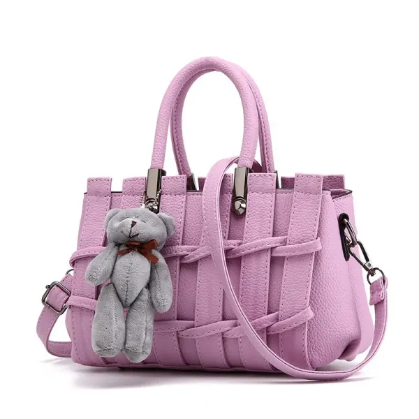 Women’s Square PU Leather Handbag With Braid Fashion Element, Featuring Top Handle Design