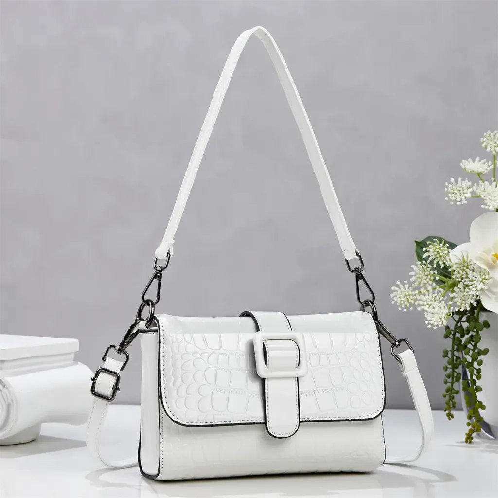Women’s Crocodile Pattern PU Leather Square Underarm Bag With Lock