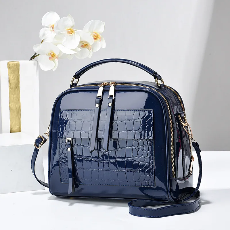 Crocodile Stitched Square Shoulder Bag