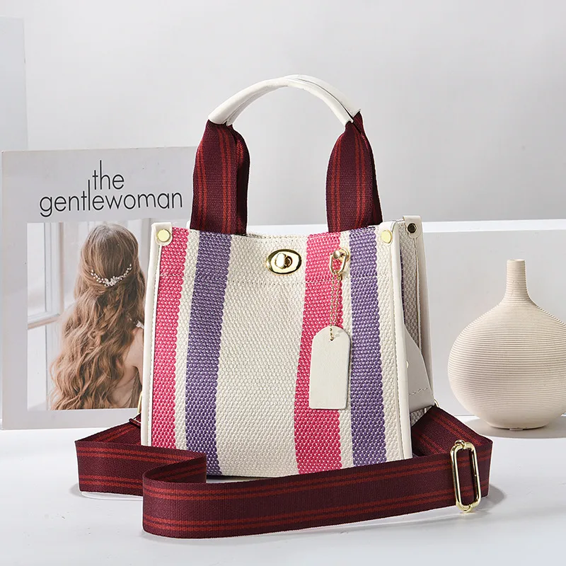 Color Block Canvas Square Shoulder Bag For Women With Single Shoulder Strap
