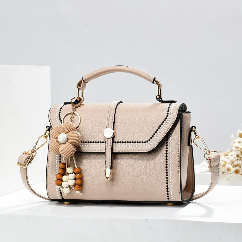Women’s Square Bag In PU Leather Featuring Sewing Thread Design With Top Handle, Stylish Small Square Bag