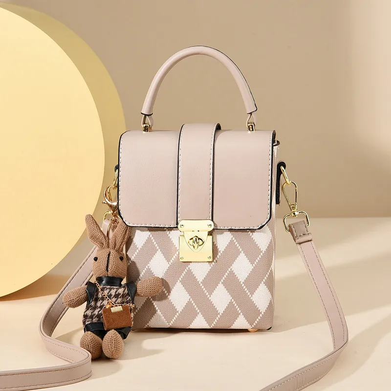 Square PU Plaid Box Bag For Women Featuring Single Shoulder Strap, Stylish Ladies Crossbody Bag