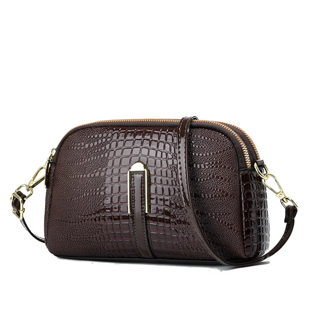 Women’s Crocodile Pattern PU Leather Crossbody Bag With Shell Shape And Sewing Thread Detail