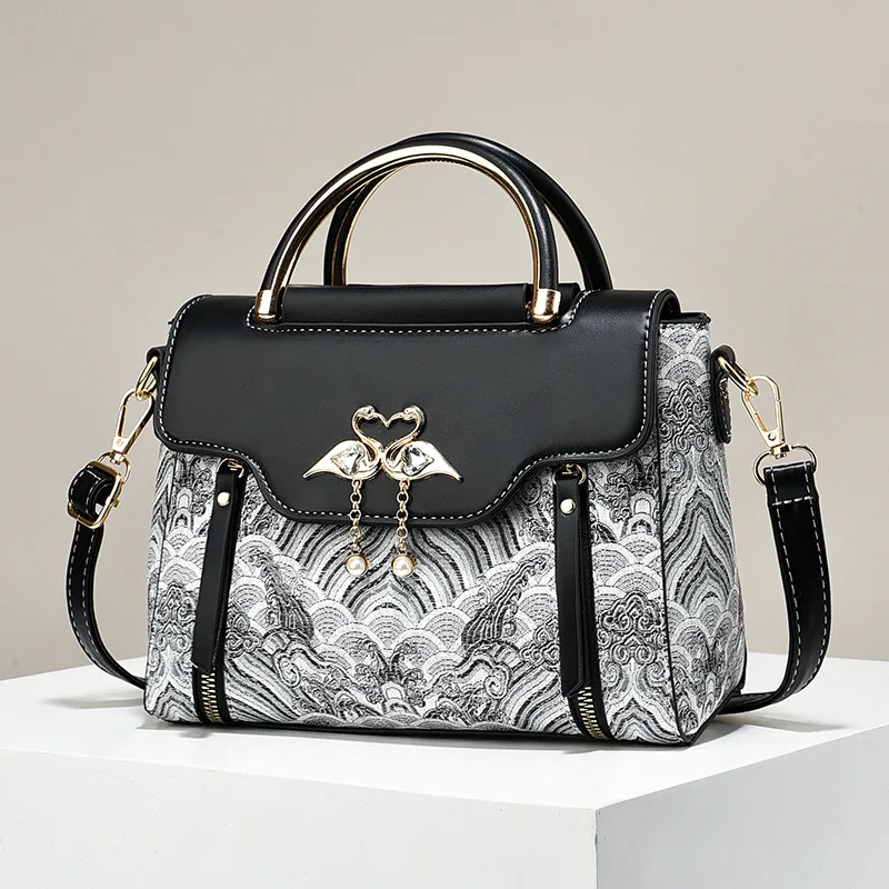 Vintage Style Medium Square PU Leather Color Block Handbag For Women With Flip Cover Closure Main image
