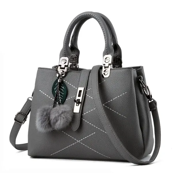 Women’s Square PU Leather Handbag With Sewing Thread Detail, Top Handle