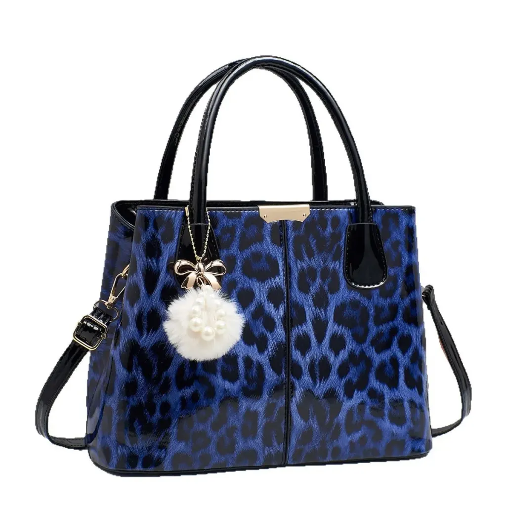 Women’s Leopard Print Square Shoulder Bag In Patent Leather With Single Shoulder Strap Featuring Stylish Printing