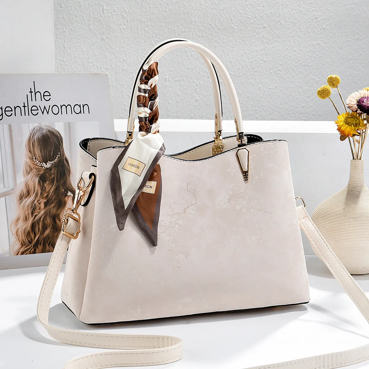 Ombre Square PU Leather Tote Bag For Women Featuring Sewing Thread Design