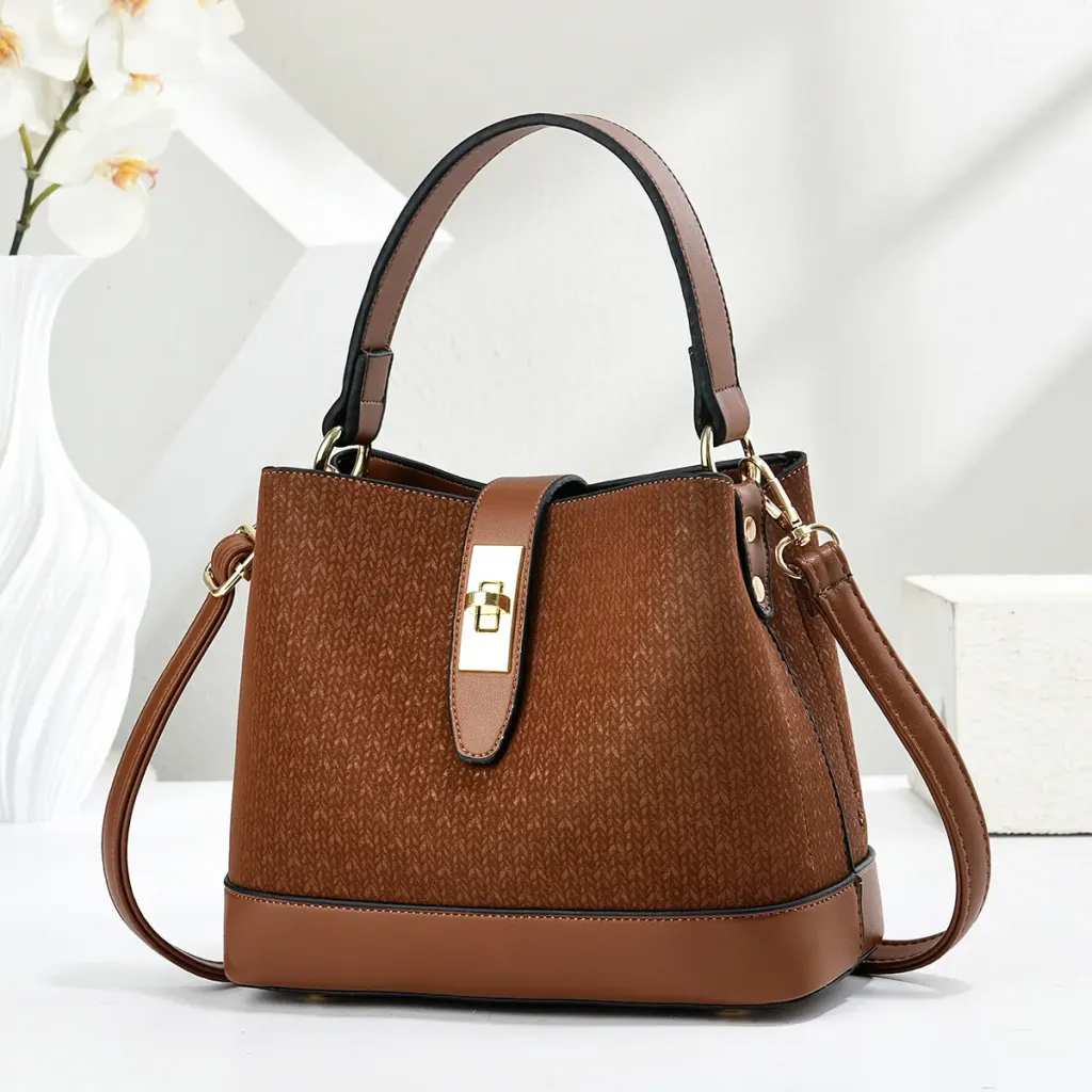 Color Block PU Leather Bucket Bag For Women With Top Handle