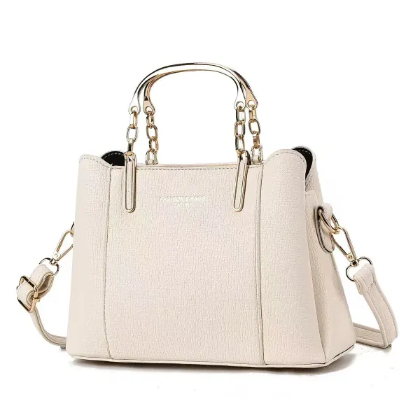 Square PU Leather Shoulder Bag For Women In Solid Color With Sewing Thread Accent And Top Handle