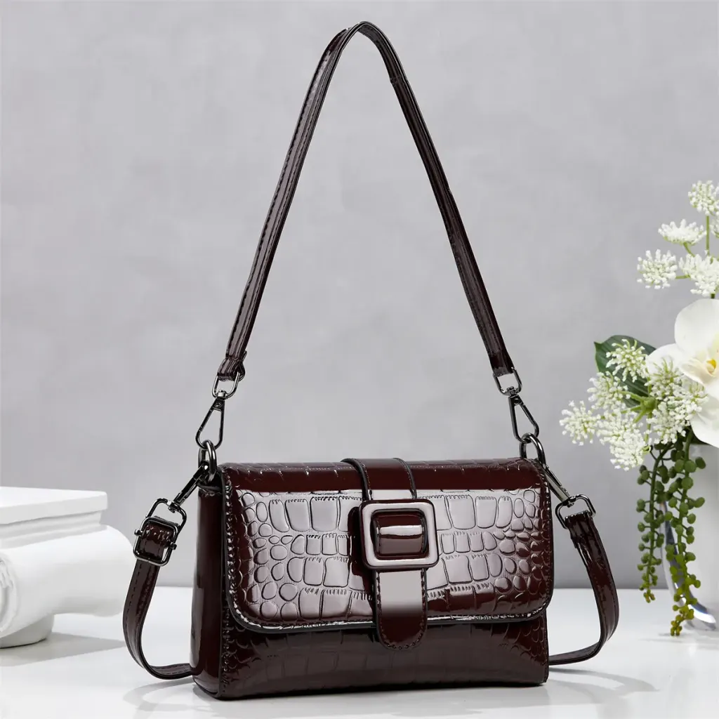 Women’s Crocodile Pattern PU Leather Square Underarm Bag With Lock