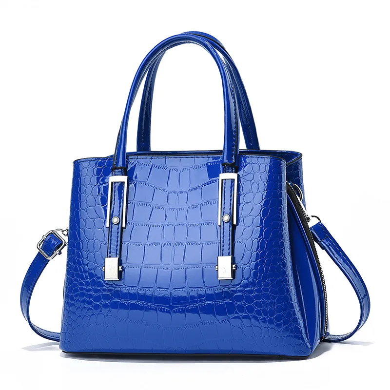 Women’s Pu Leather Top Handle Bag In Stone Pattern With Sewing Thread Detail And Zipper Closure