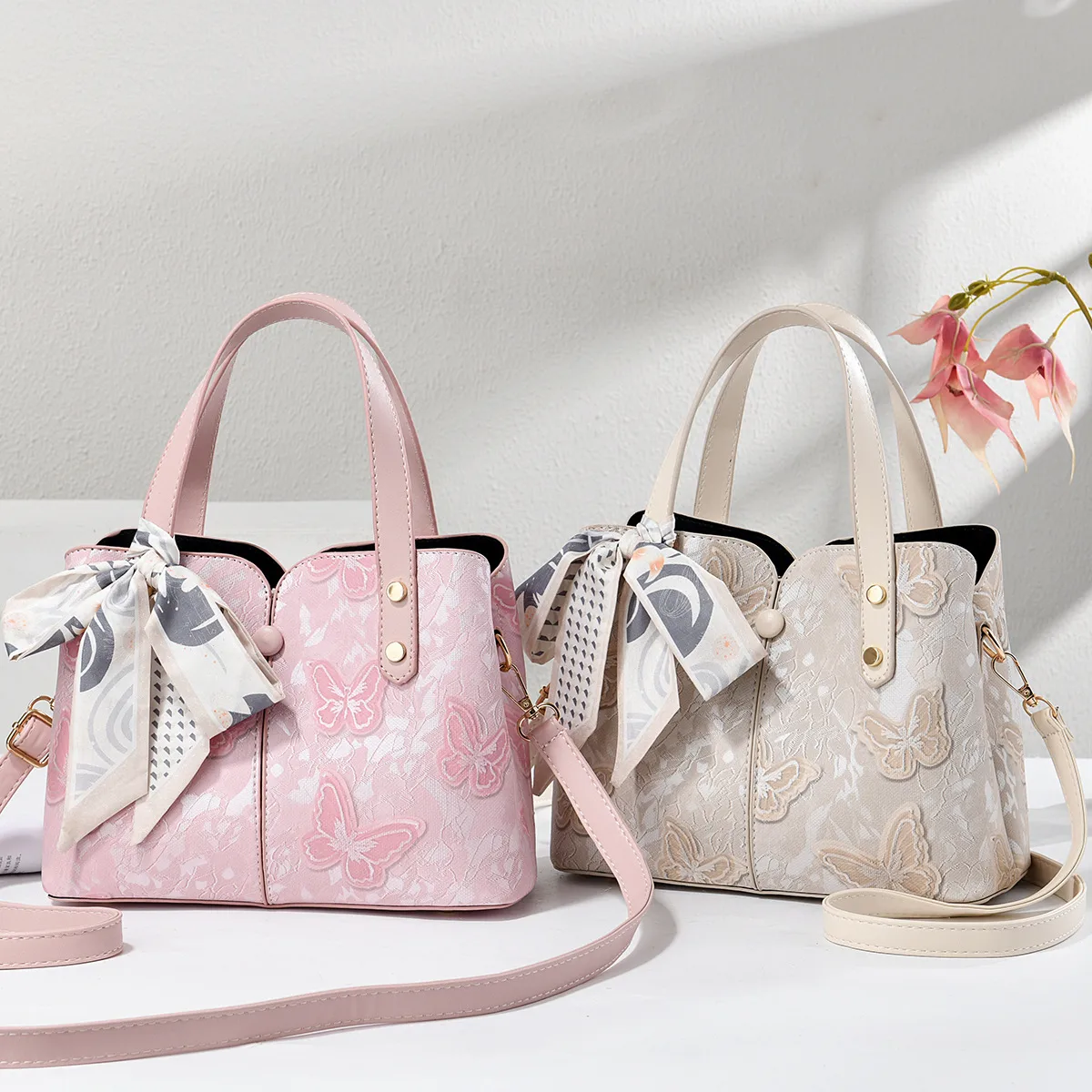Butterfly Square PU Leather Tote Bag With Sewing Thread Detail, Top Handle Design For Spring And Summer Main image