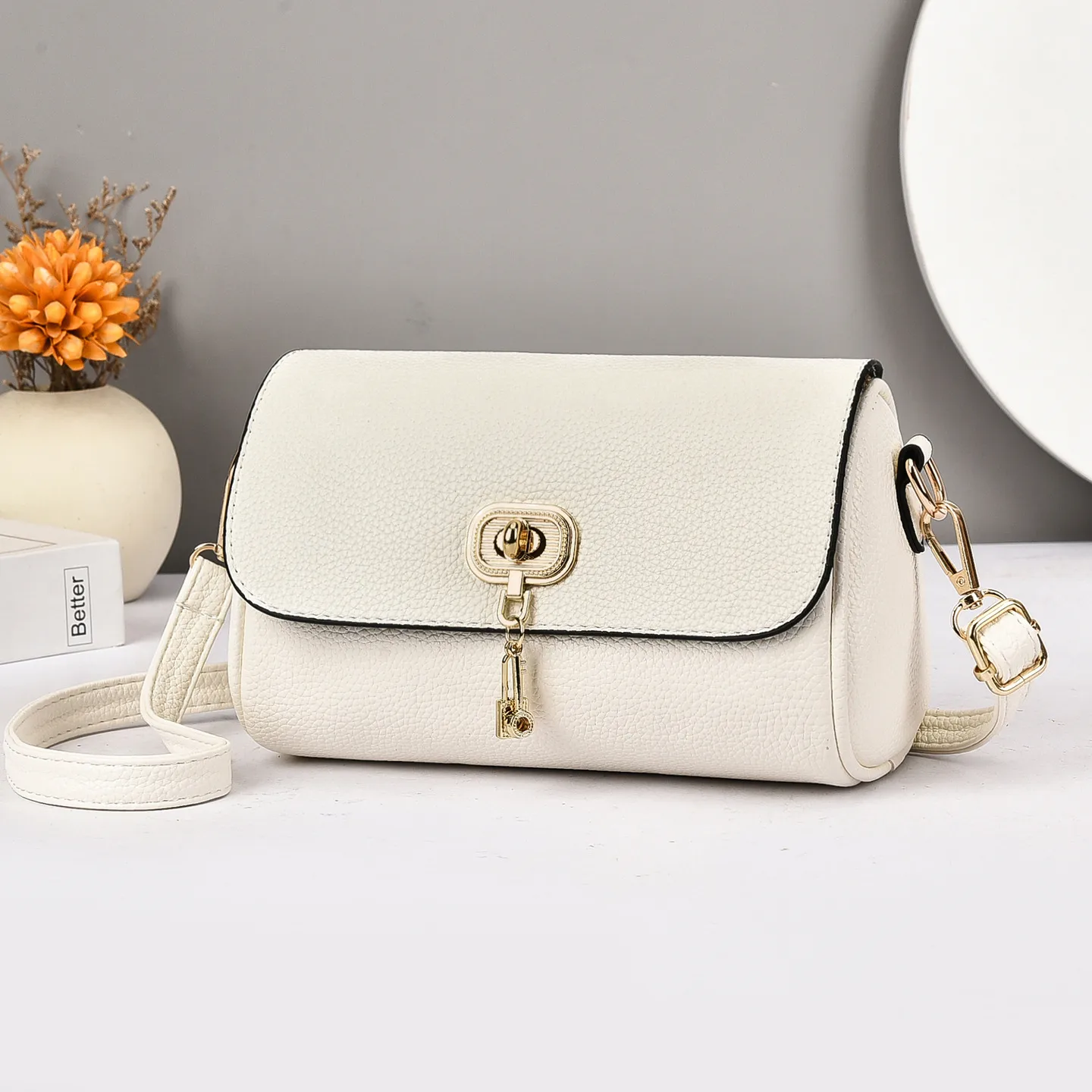 Solid Color Square PU Leather Women’s Square Bag With Sewing Thread Detail For Spring And Summer Main image