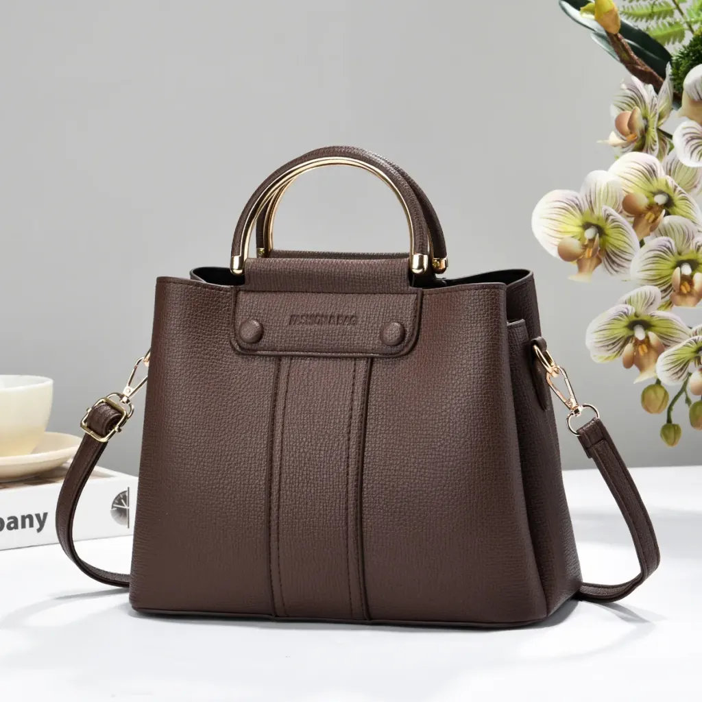 PU Leather Bucket Bag With Sewing Thread Detail, Large Capacity, Featuring Top Handle Design