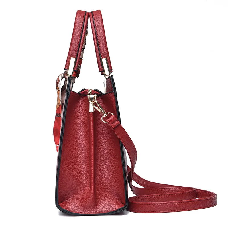 Large Solid Color Square PU Leather Tote Bag For Women With Zipper Closure In Basic Style