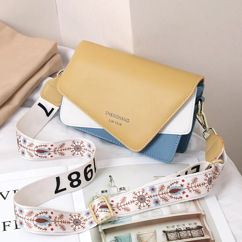 Embroidered Color Block Square Bag