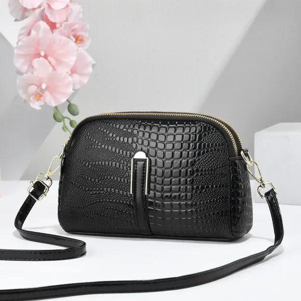 Women’s Crocodile Pattern PU Leather Crossbody Bag With Shell Shape And Sewing Thread Detail