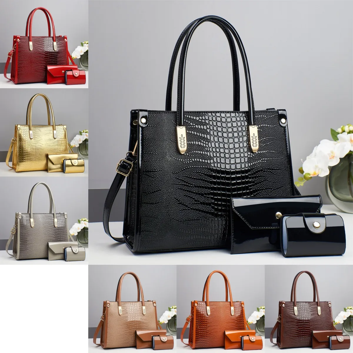 Crocodile Pattern Square PU Leather Shoulder Bag For Women In Streetwear Style With Zipper Closure Main image