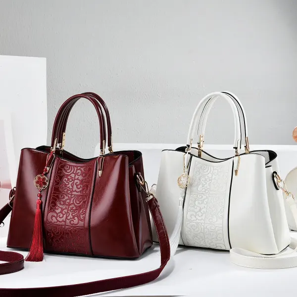 Women’s Square Shoulder Bag With Embroidered Clouds Pattern In PU Leather