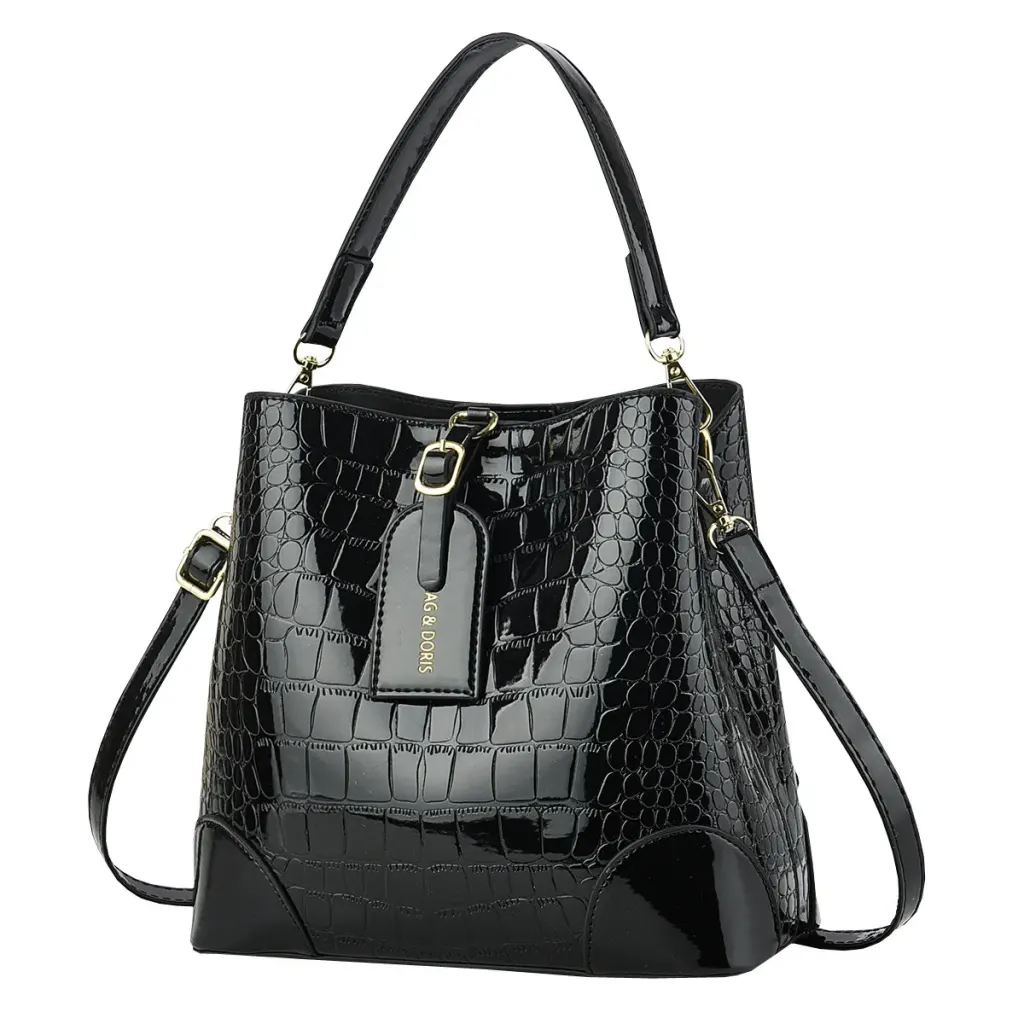 Women’s Crocodile Pattern PU Leather Bucket Bag Featuring Crocodile Fashion Element