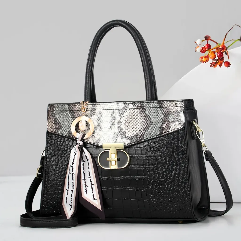 Medium Square PU Tote Bag For Women In Multicolor Streetwear Style With Zipper Closure