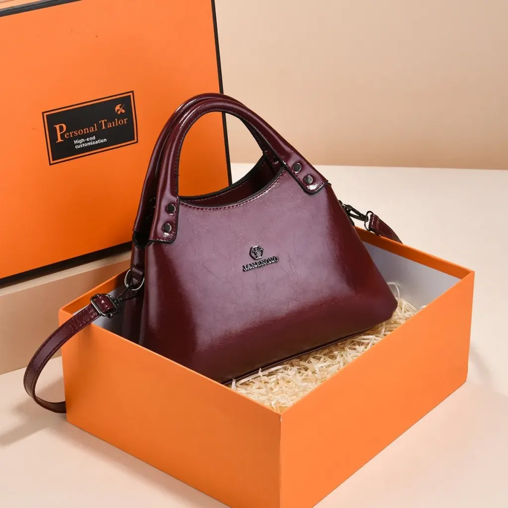 Square PU Leather Tote Bag For Women Featuring Sewing Thread Design With Top Handle