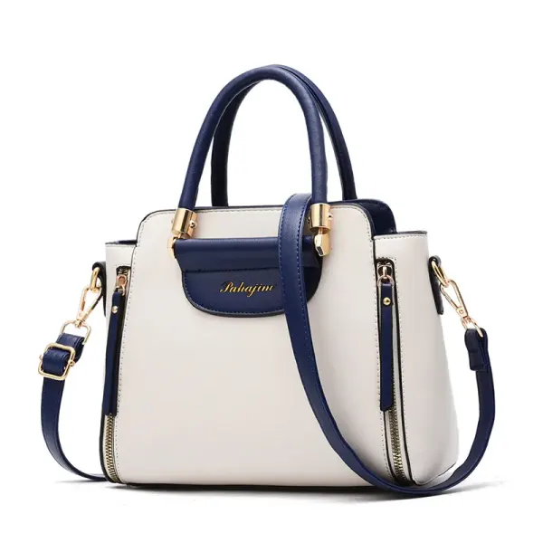 Large Color Block Diana Bag For Women In Pu Leather With Zipper Closure, Featuring Retro European And American Style