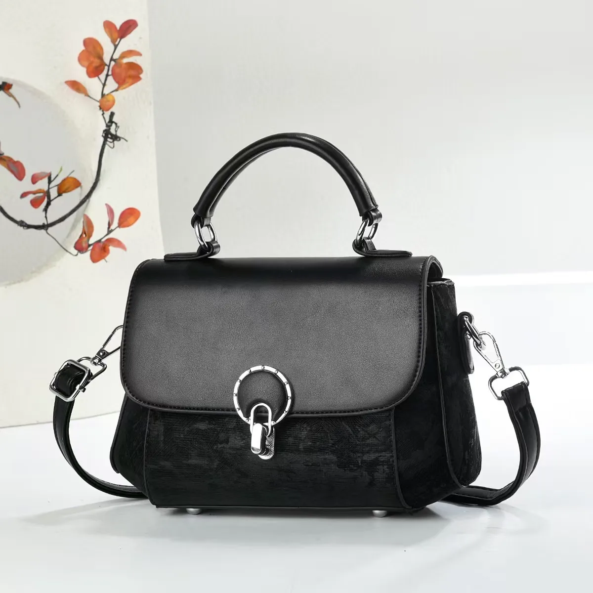 Women’s Square Splicing Shoulder Bag In PU Leather With Sewing Thread Detail And Single Shoulder Strap Main image