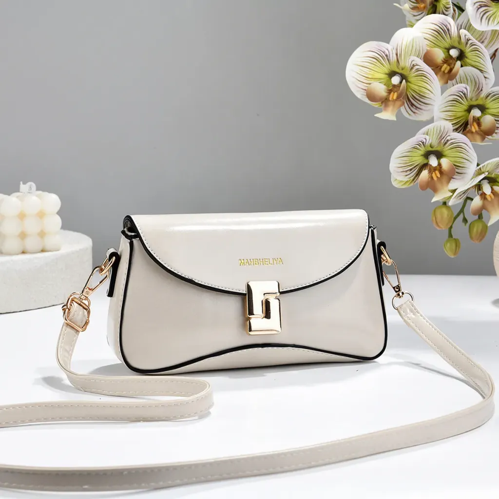 Square PU Leather Crossbody Bag For Women With Sewing Thread Detail, Single Shoulder Strap