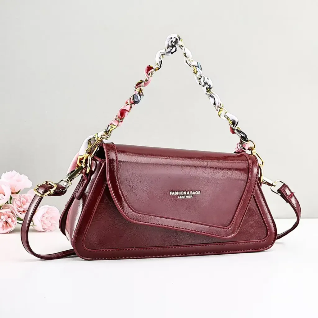 Square PU Leather Shoulder Bag For Women With Sewing Thread Detail, Single Shoulder Strap