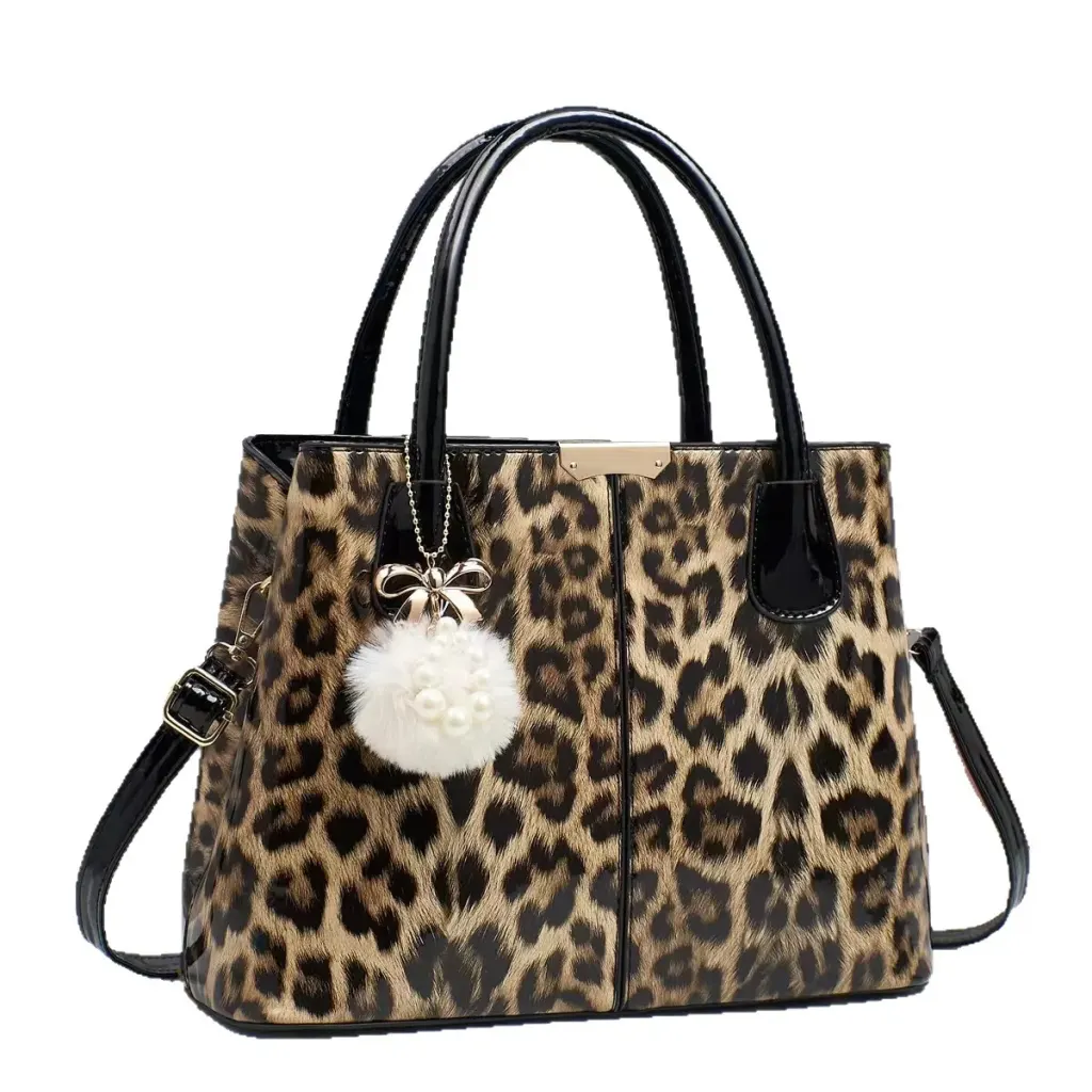 Women’s Leopard Print Square Shoulder Bag In Patent Leather With Single Shoulder Strap Featuring Stylish Printing