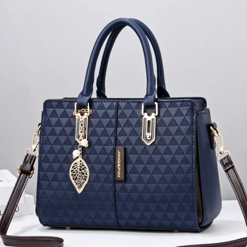 Elegant Large Square PU Tote Bag For Women With Braid Detail And Zipper Closure Featuring Leaves Pattern