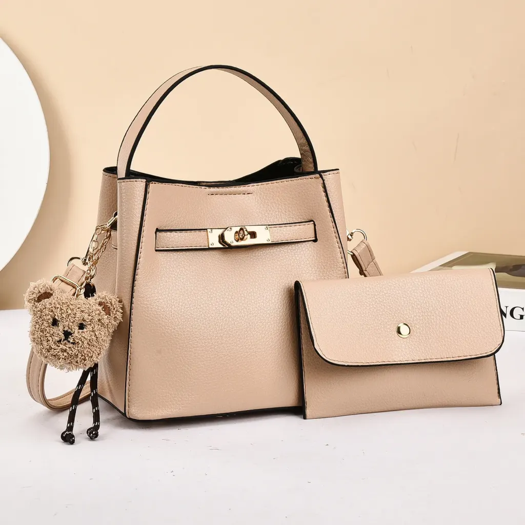 Solid Color PU Leather Bucket Bag For Women With Sewing Thread Detail, Featuring Top Handle Design
