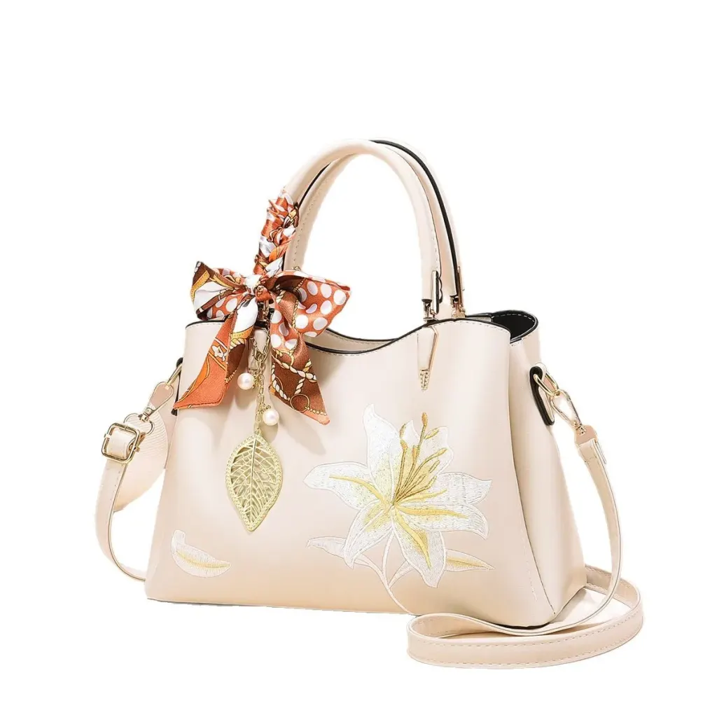 Square PU Tote Bag For Women Featuring Floral Fashion Element With Single Shoulder Strap